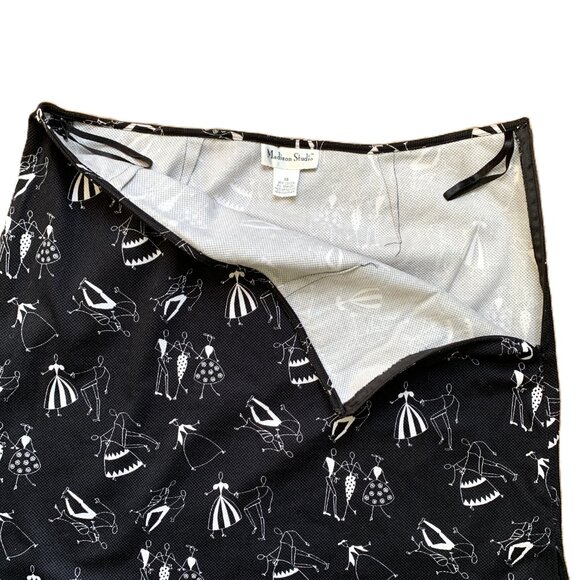 Vintage 70s/80s Mod Black Novelty Print Skirt – French Dancers – Women’s Sz 16 - Picture 6 of 7